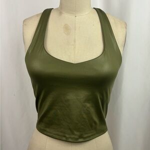 Fabletics Faux Leather Olive Green Tank Top